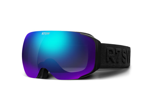 R7SW recycled plastic ski goggle with blue magnetic lens, from red7skiwear